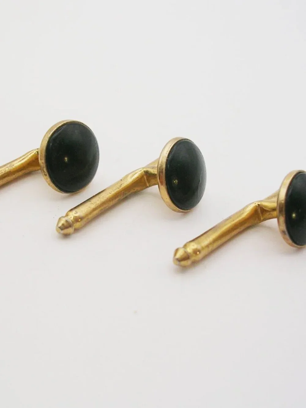 Vintage Tuxedo Studs gold tone  Waistcoat Buttons Set of 3 round black front